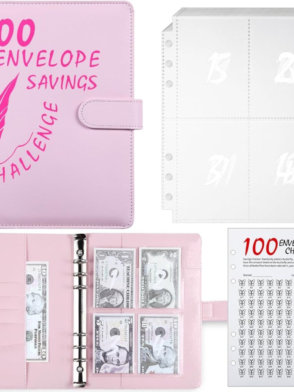 100 Envelope Challenge Binder, 25 Sheets Silkscreen Numbers to 100, Not Stickers